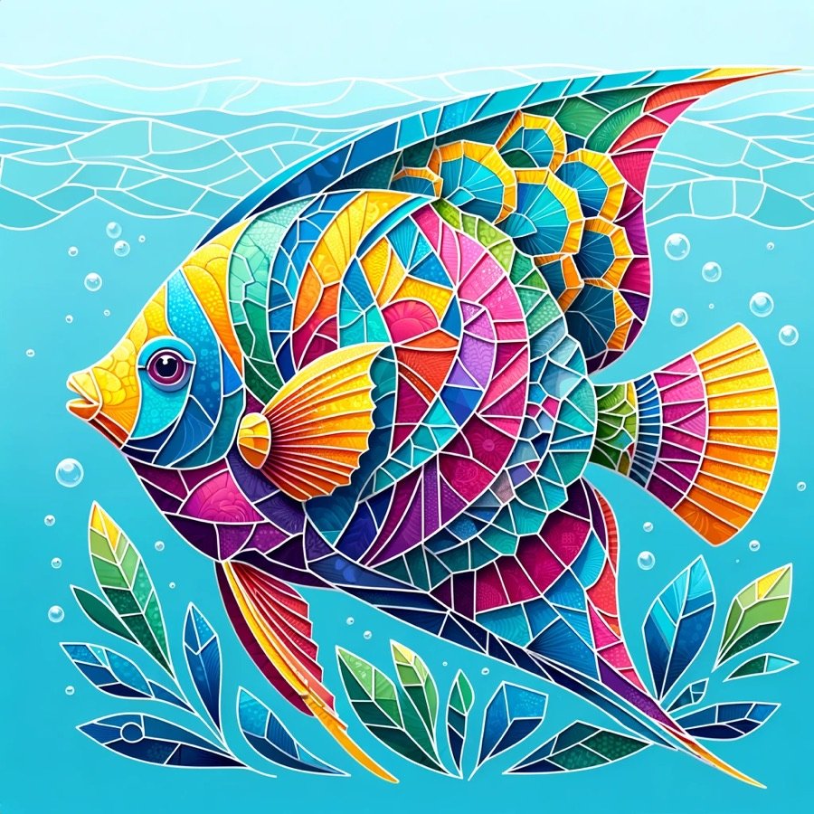 Queen angelfish illustration in paper-mosaic style