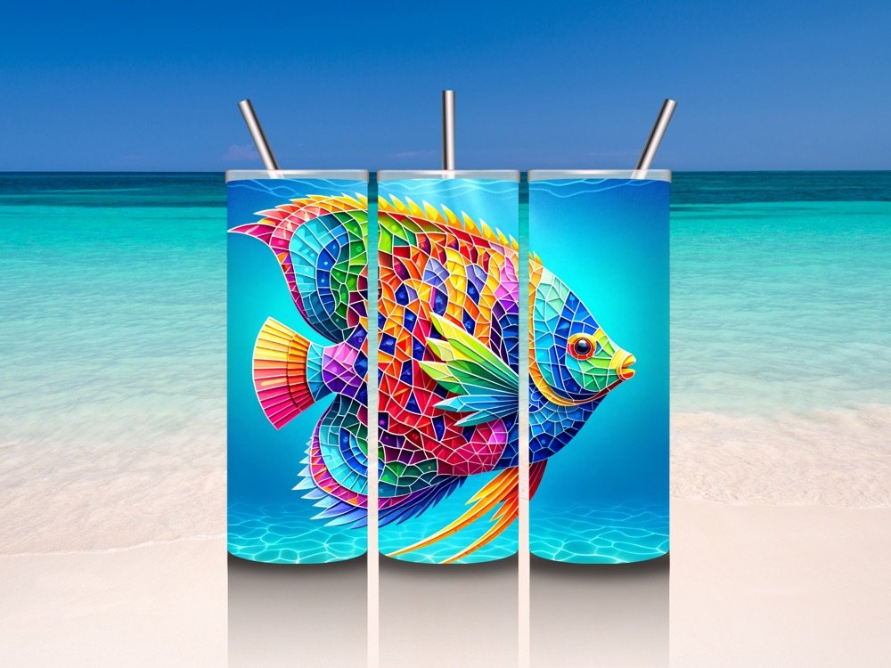 Queen angelfish design on a 20 oz skinny tumbler